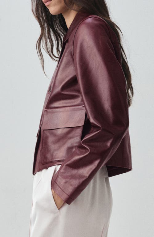 Mango Leather Button-up Jacket In Burgundy