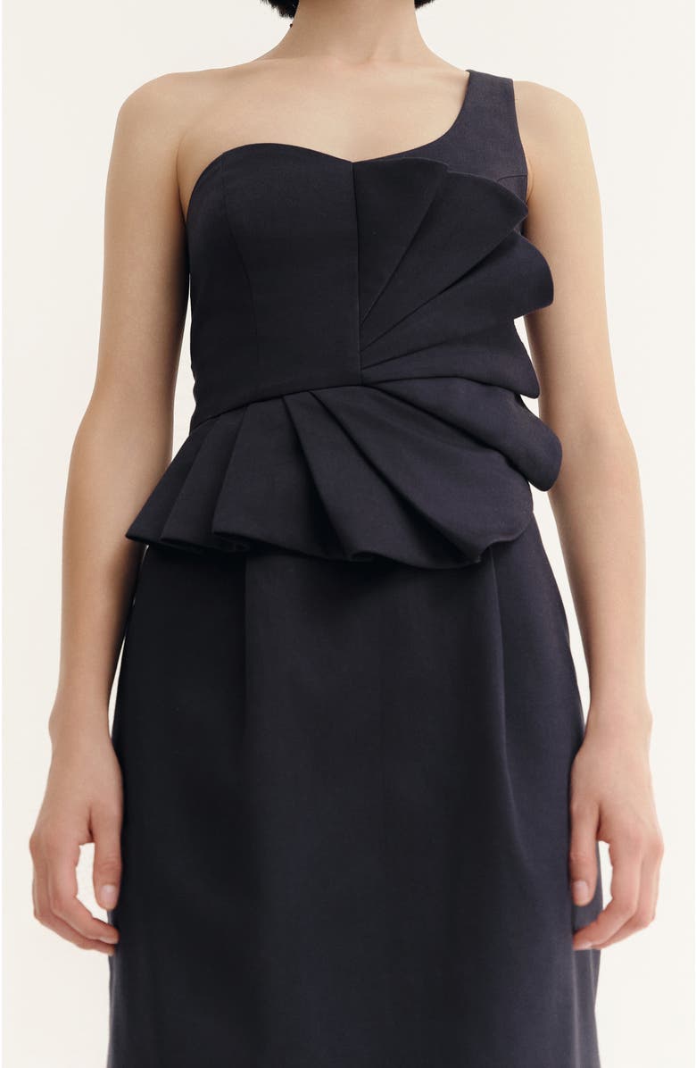 De Loreta Cielo Fan One-Shoulder Cotton Midi Dress, Alternate, color, 