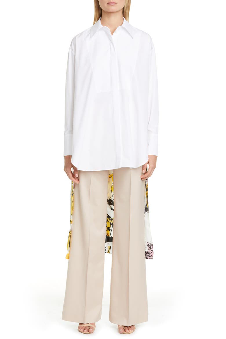 Rayna Horse Print Back Scarf Panel Poplin Shirt, Main, color, PURE WHITE