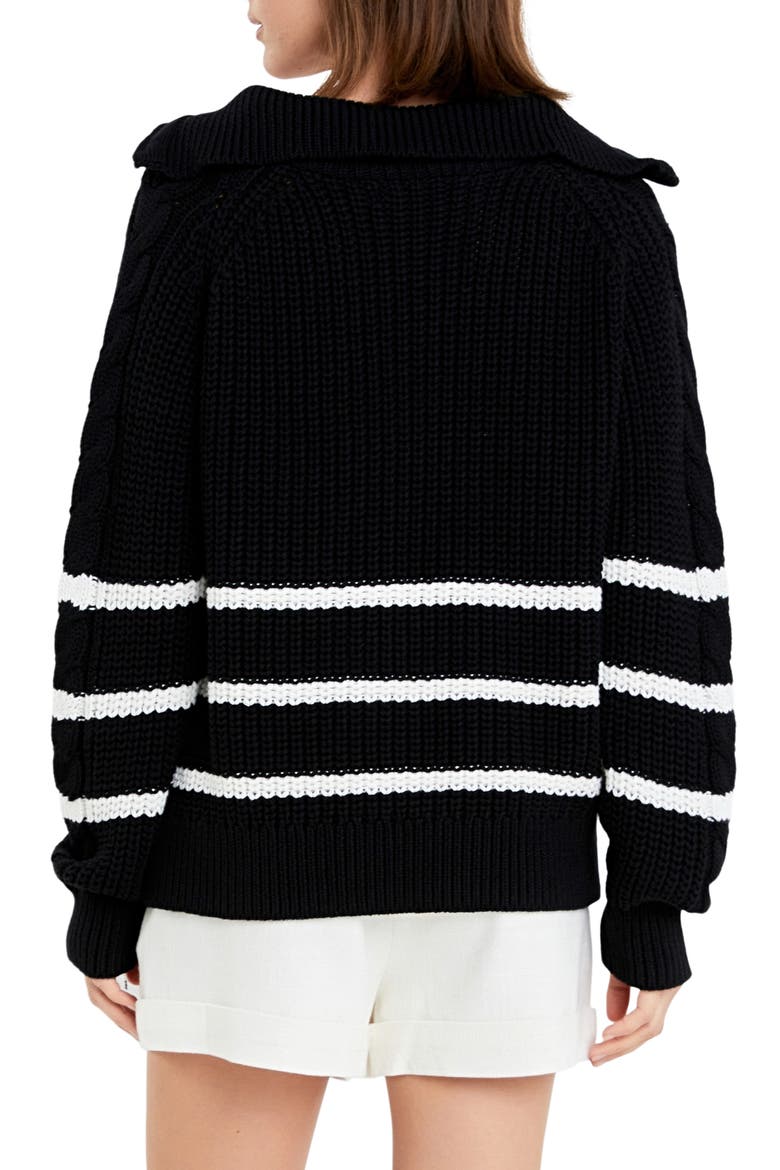 Stripe Half-Zip Sweater, Alternate, color, BLACK/ WHITE