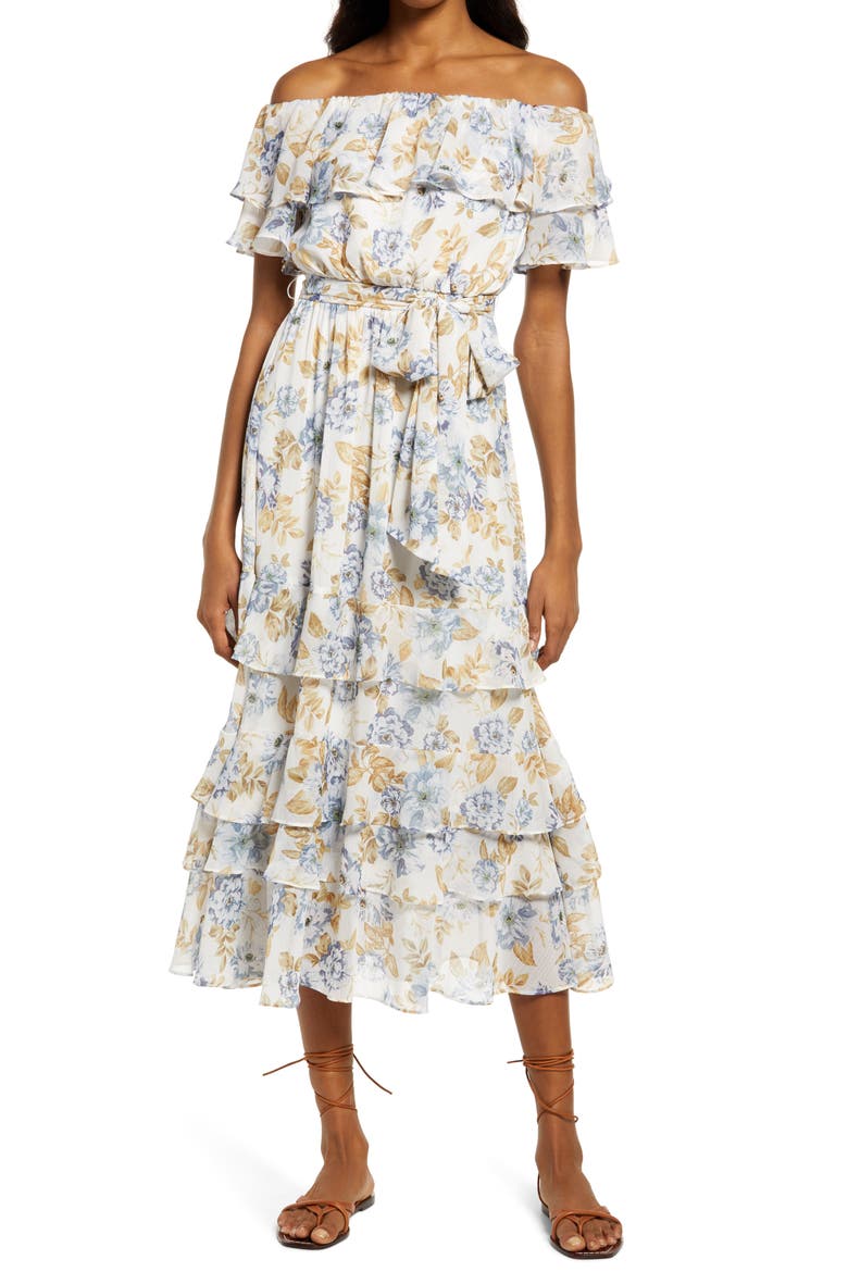 Eugena Floral Ruffle Off the Shoulder Maxi Dress, Main, color, WINFEILD FLORAL
