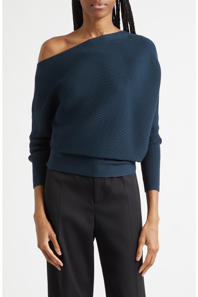 Lorna Rib Knit Off the Shoulder Top, Main, color, TEAL GREEN