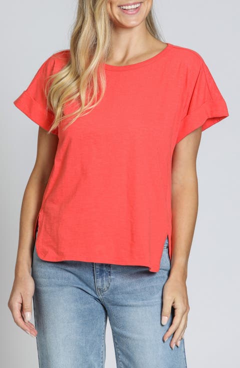 High-Low Hem Cuffed T-Shirt
