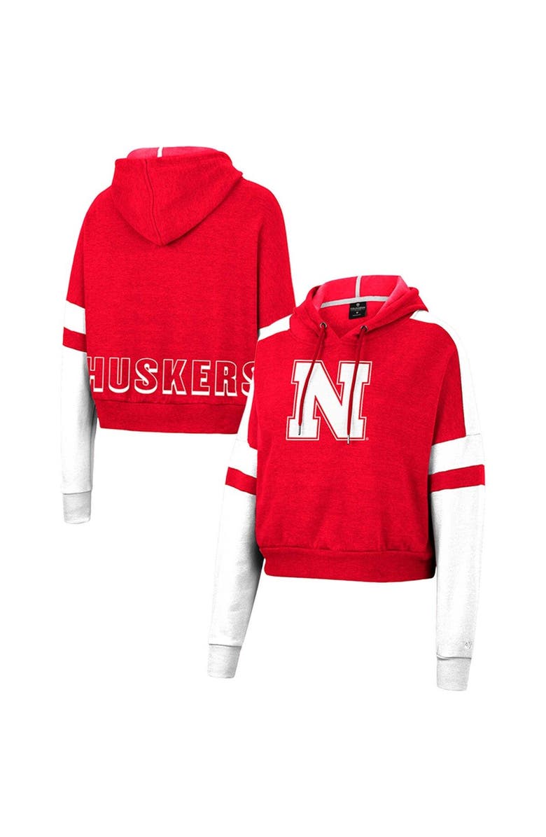 COLOSSEUM Women's Colosseum Scarlet Nebraska Huskers Throwback Stripe Arch Logo Cropped Pullover Hoodie, Main, color, 