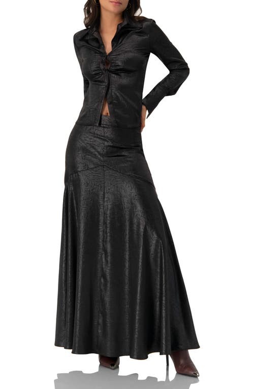 Ivonne Long Sleeve Faux Leather Shirt In Black