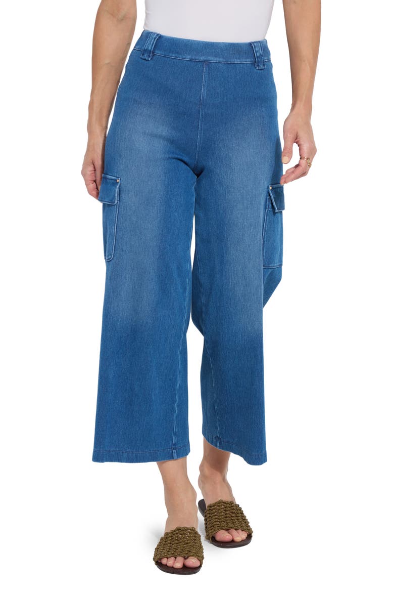 Erin West High Waist Crop Wide Leg Utility Pants, Main, color, MID WASH