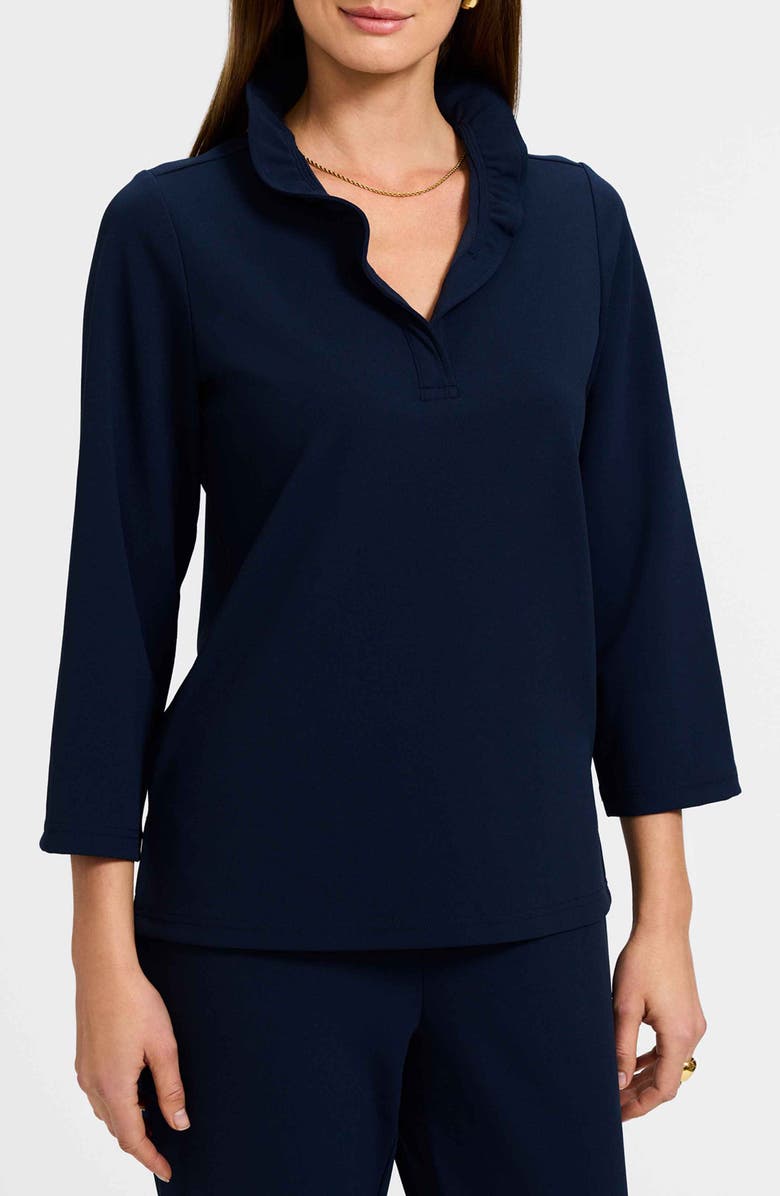 Foxcroft Tammy Ruffle Collar Crepe Top, Main, color, Navy