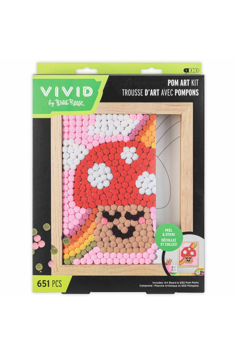 Pom Art Kit, Fuzzy Mushroom, Diy Peel & Stick Craft Set, Main, color, Multicolored
