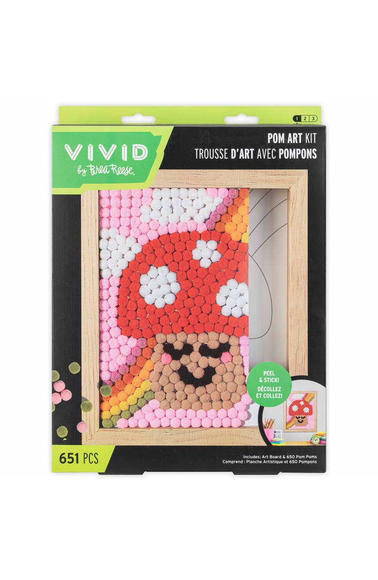 Brea Reese Vivid Pom Art Kit, Fuzzy Mushroom, Diy Peel & Stick Craft Set, Main, color, Multicolored