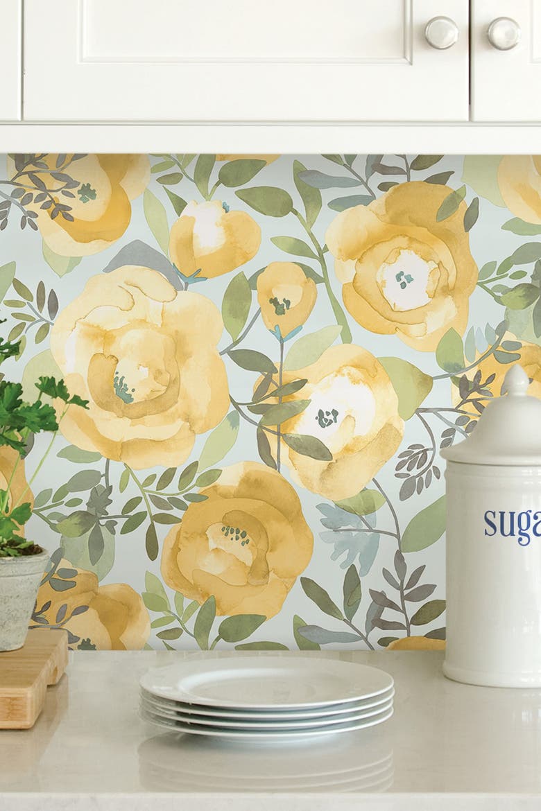Peachy Keen Yellow Peel & Stick Wallpaper, Alternate, color, YELLOW