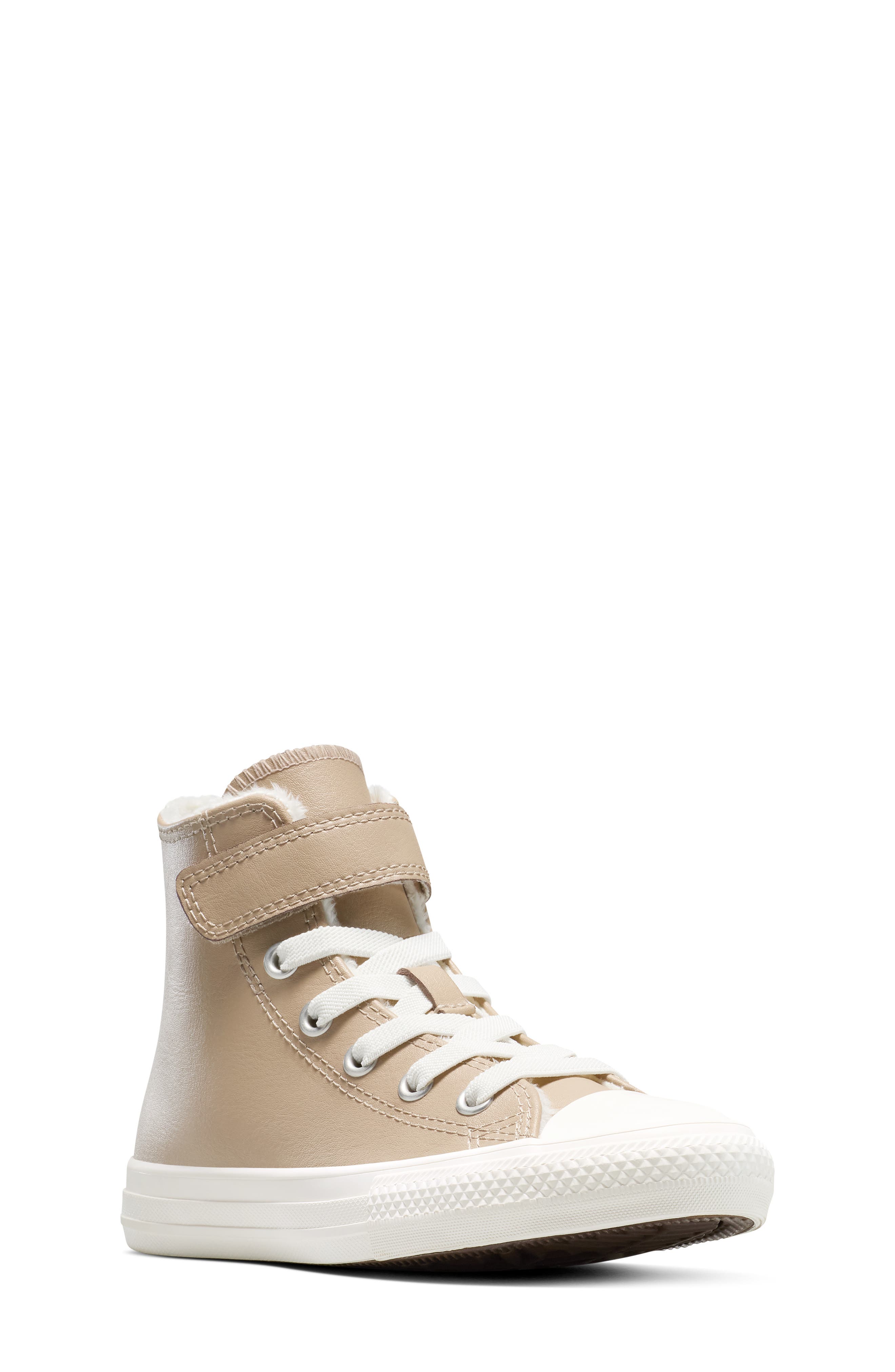 Converse Kids' Chuck Taylor All Star Easy On Fleece Lined Leather High Top Sneaker, Main, color, Vintage Cargo/ Egret/ Egret