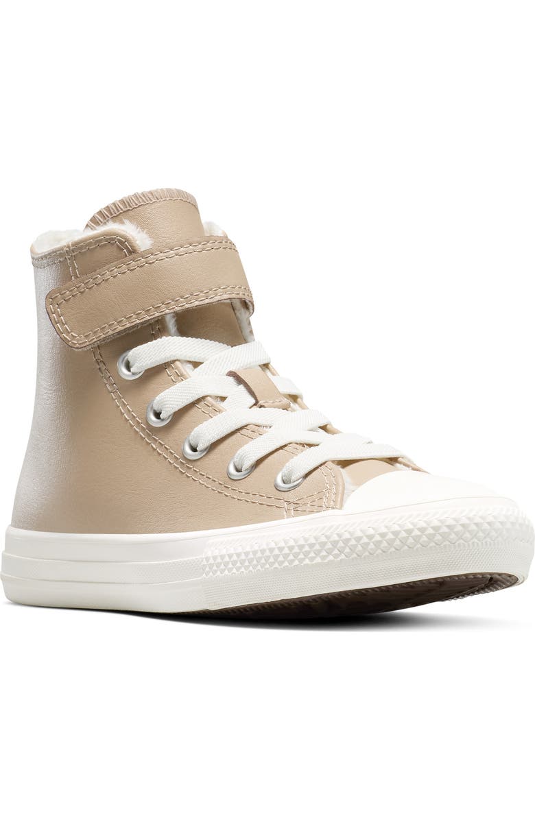 Converse Kids' Chuck Taylor All Star Easy On Fleece Lined Leather High Top Sneaker, Main, color, Vintage Cargo/ Egret/ Egret