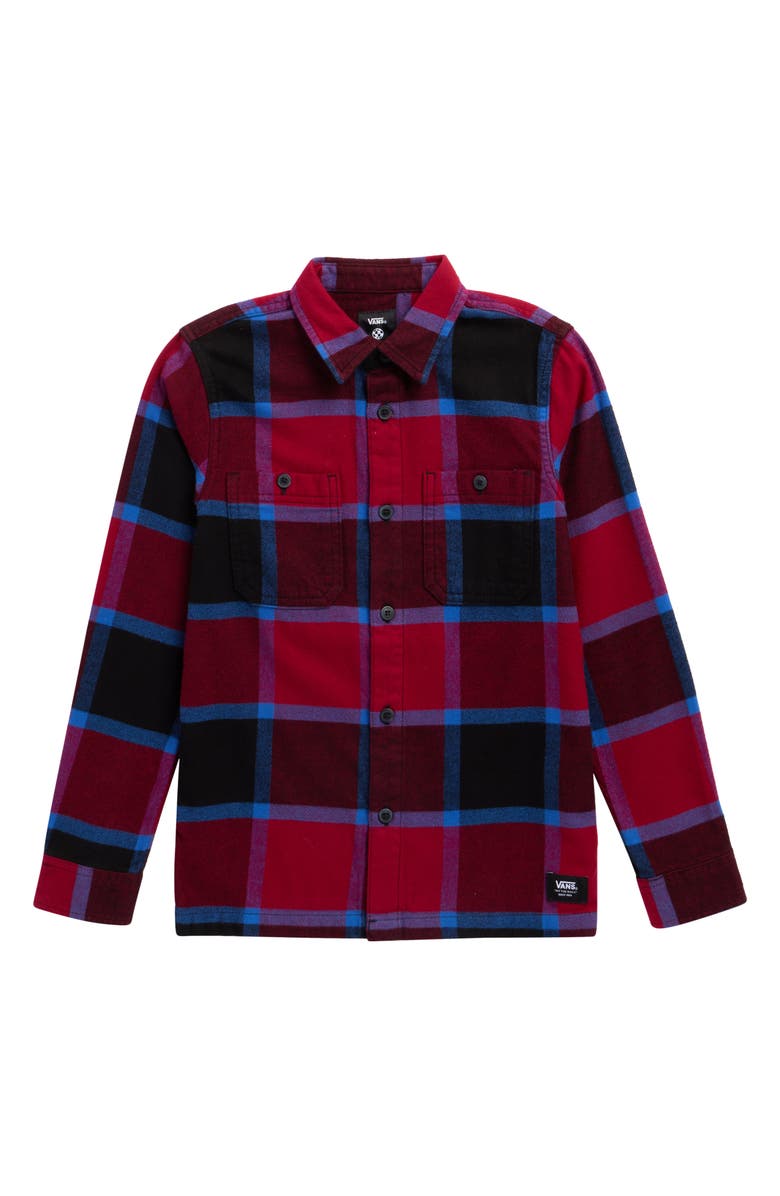 Vans Kids' Larkspur Buffalo Check Cotton Flannel Button-Up Shirt, Main, color, Bordeaux/Black