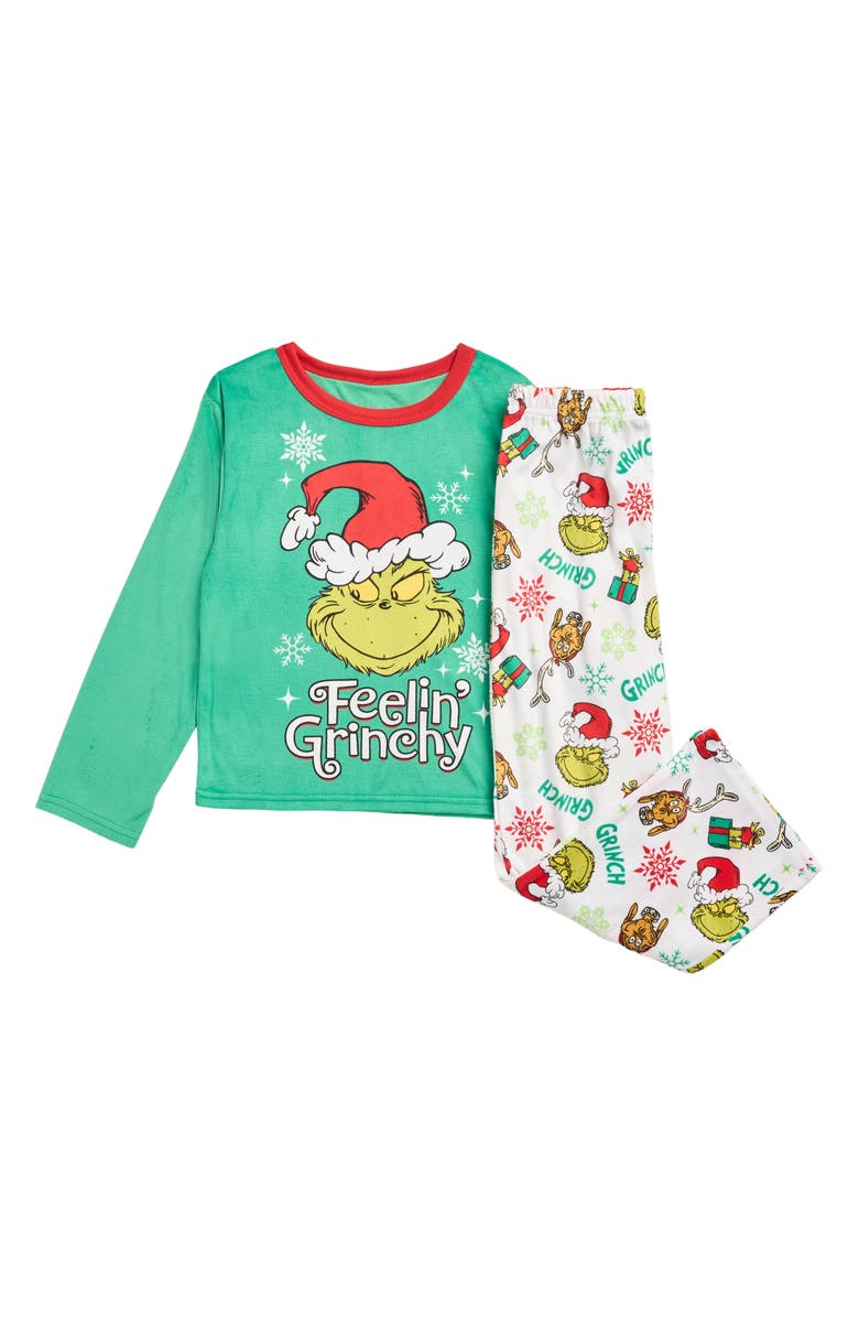 KOMAR Kids' The Grinch Feelin' Grinchy Two-Piece Pajamas, Main, color, Green