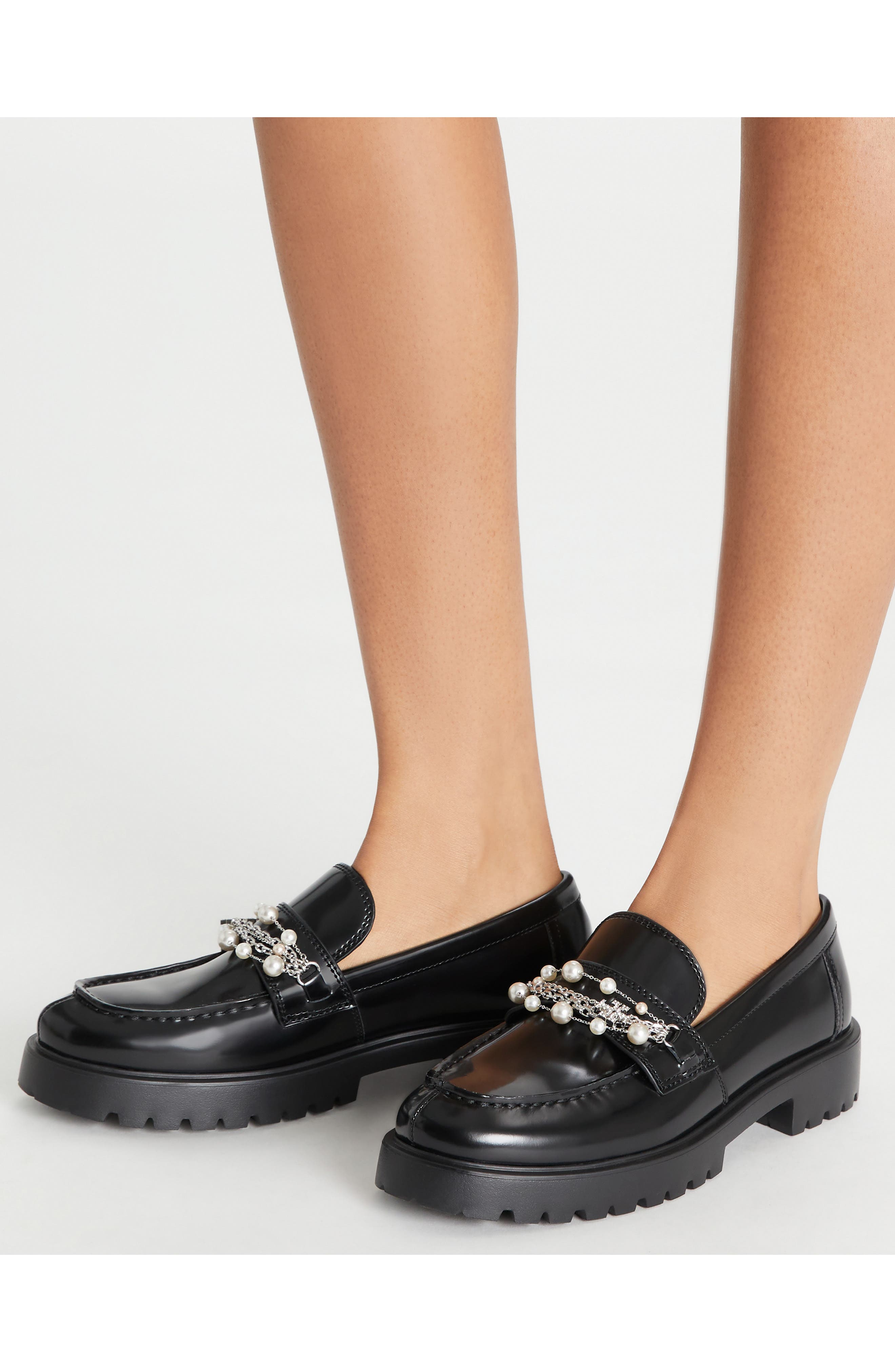 Tory Burch Classic Embellished Lug Sole Loafer, Alternate, color, Perfect Black