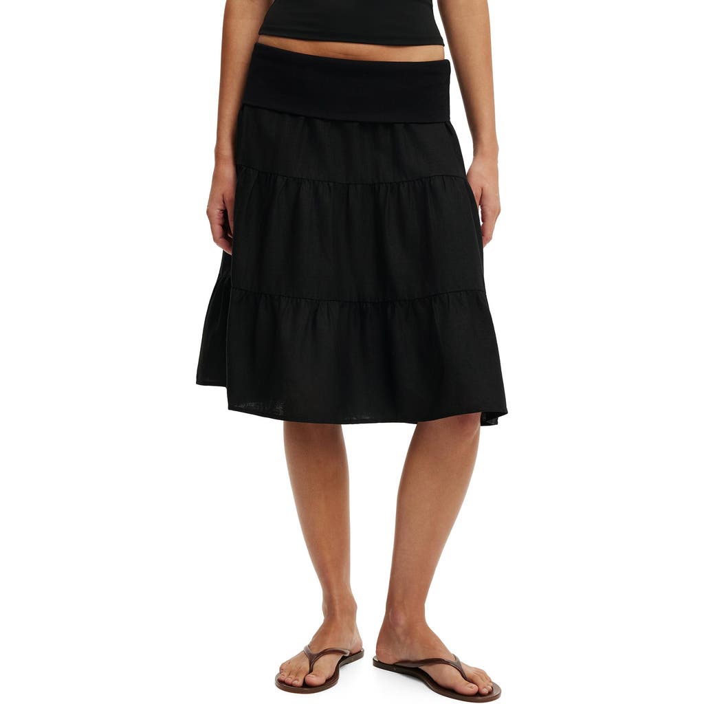 Cotton On Haven Fold Over Midi Skirt In Black