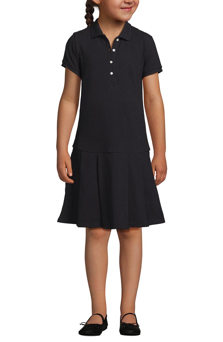 Lands' End School Uniform Girls Short Sleeve Mesh Pleated Polo Dress, Main, color, Black