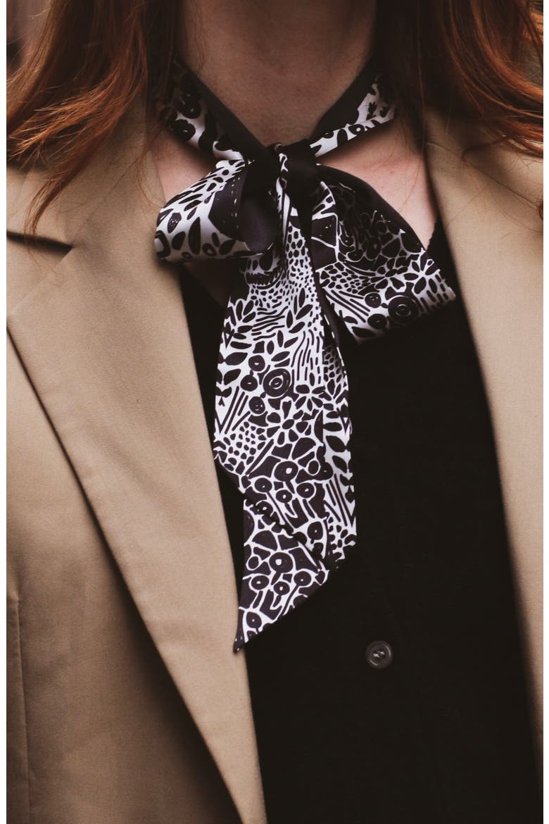 Silk Skinny Scarf Of Black Garden, Alternate, color, Black