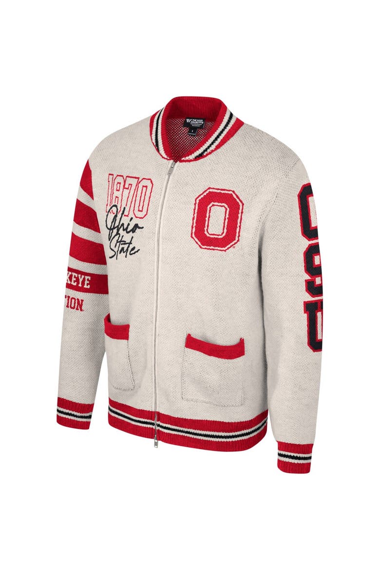 Unisex The Wild Collective Cream Ohio State Buckeyes Jacquard Full-Zip Sweater, Alternate, color, Cream
