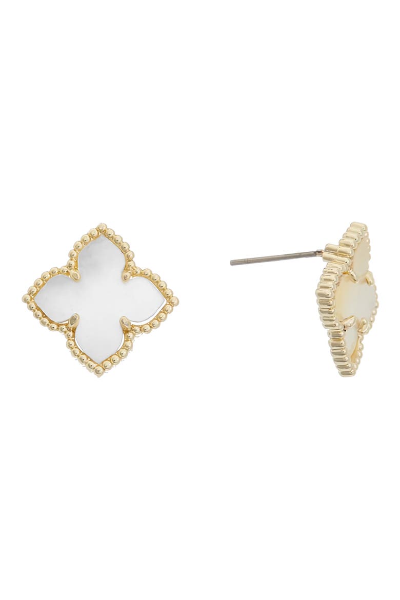 Mother-of-Pearl Clover Stud Earrings, Main, color, YELLOW
