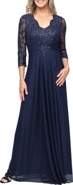 Alex Evenings Sequin Embroidered Chiffon Gown