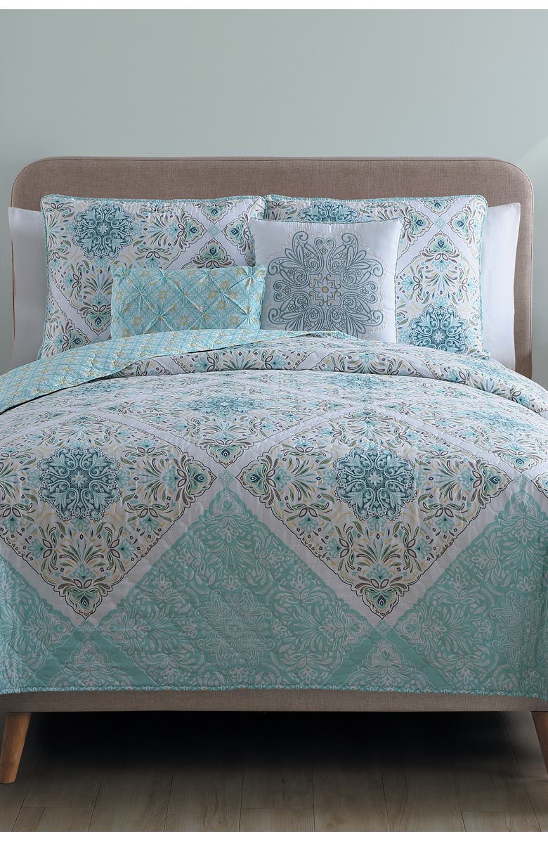 VCNY HOME Windsor Reversible Medallion Quilt Set - King, Main, color, Aqua