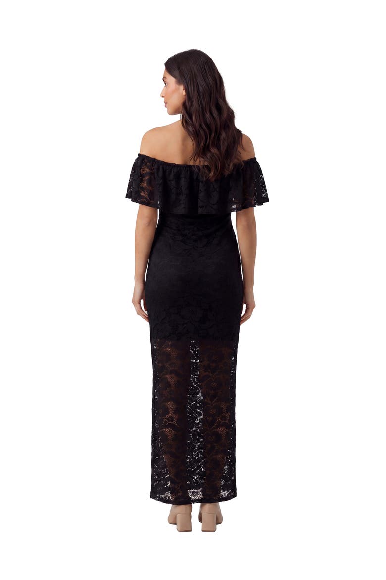 Maternity Elevate Lace Off the Shoulder Side Slit Body-Con Maxi Dress, Alternate, color, Black