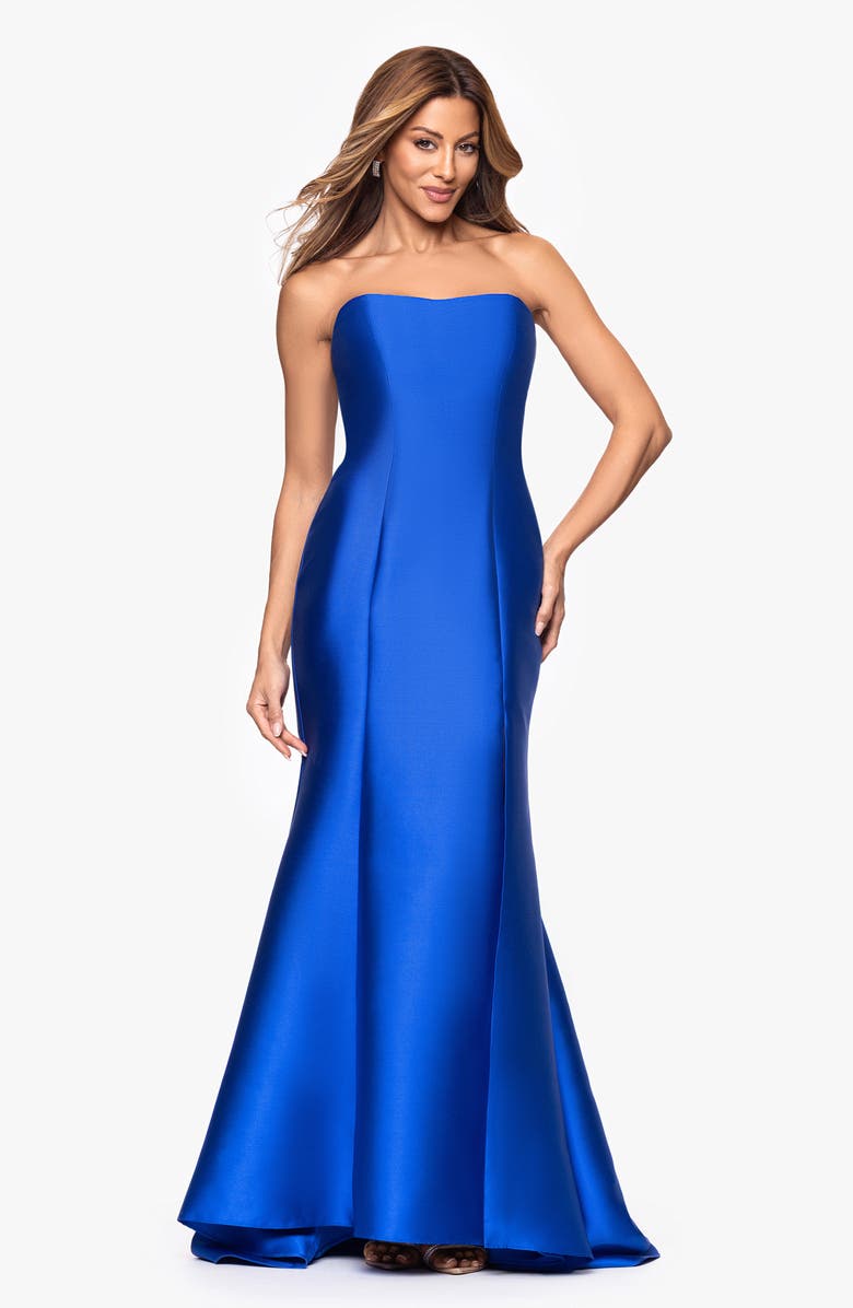 Betsy & Adam Strapless Mikado Mermaid Gown, Alternate, color, 