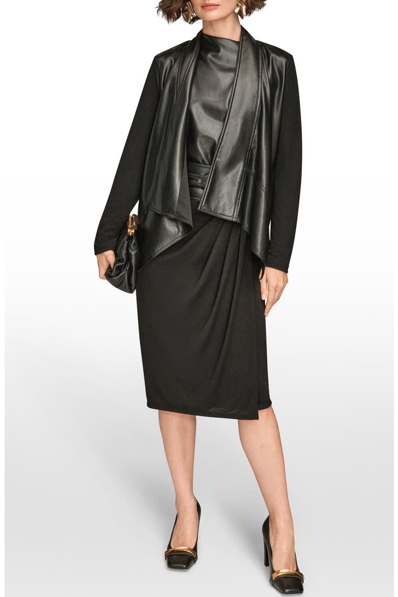 Flyaway Faux Leather & Knit Jacket, Alternate, color, BLACK