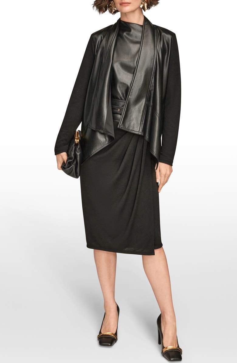 Donna Karan New York Flyaway Faux Leather & Knit Jacket, Alternate, color, Black