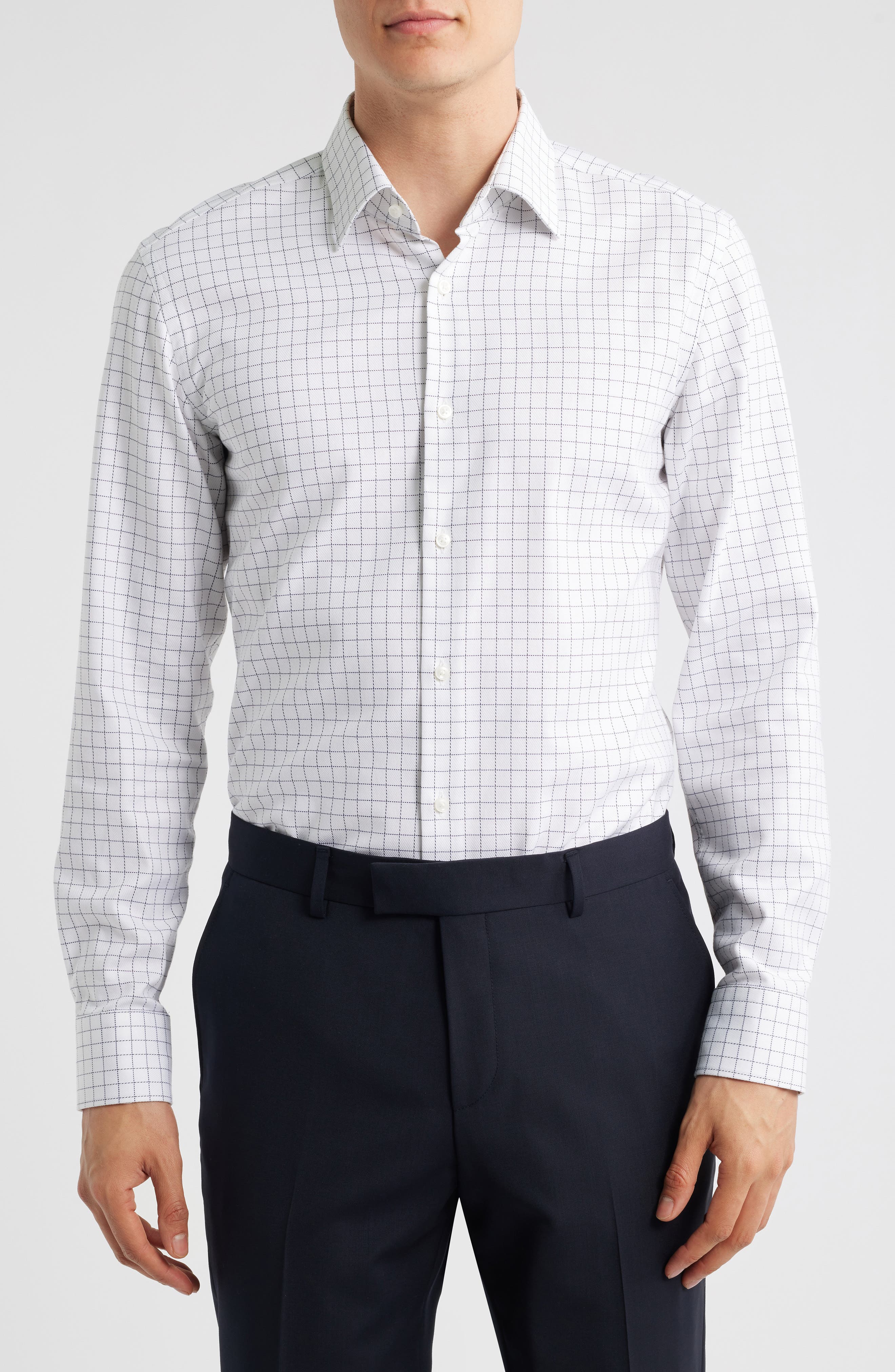 BOSS Hank Kent Slim Fit Check Stretch Cotton Dress Shirt