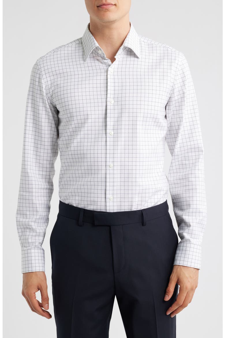 Hank Kent Slim Fit Check Stretch Cotton Dress Shirt, Main, color, OPEN WHITE