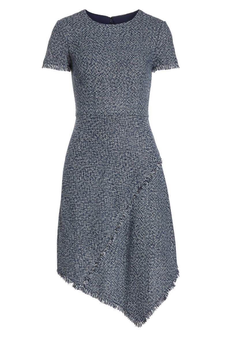Asymmetrical Tweed Dress, Alternate, color, NAVY