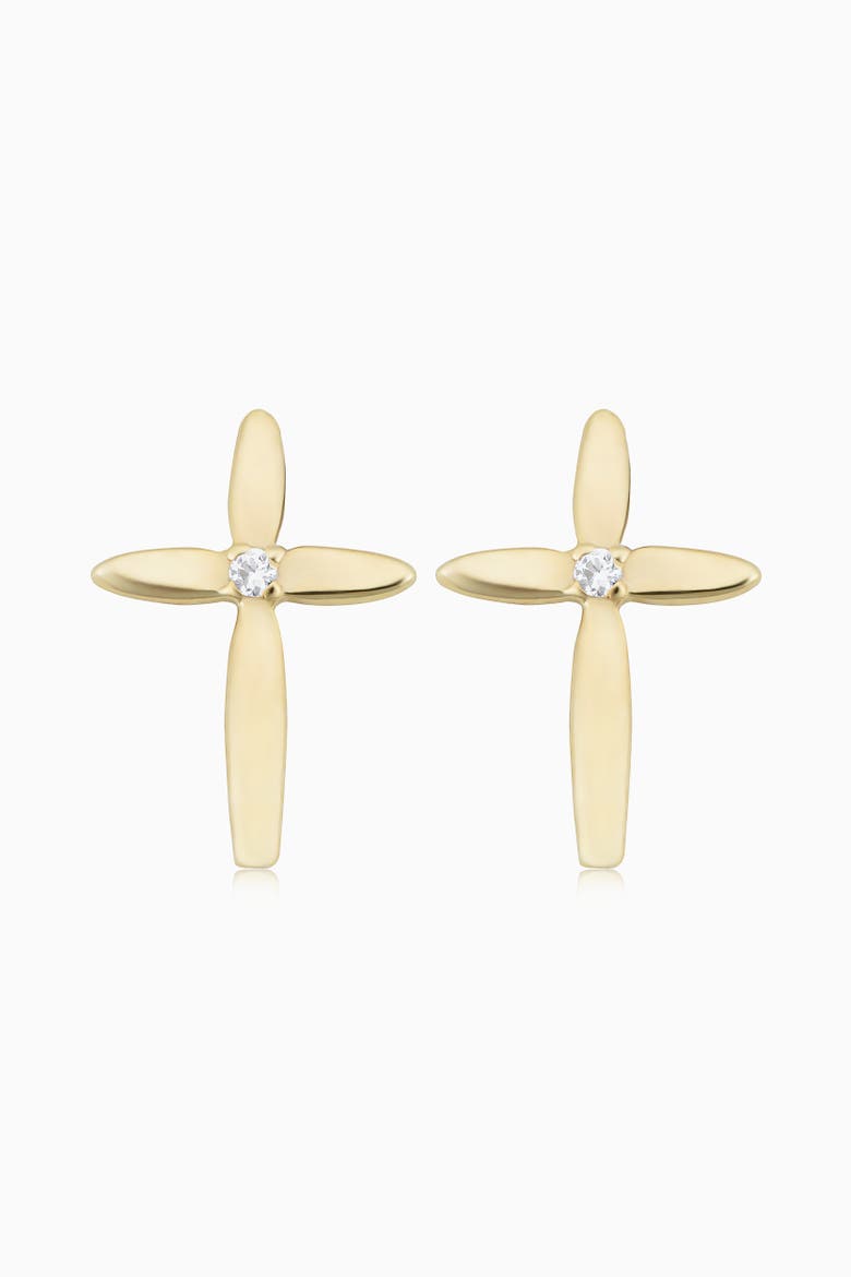 14K Yellow Gold Cross My Heart Studs, Main, color, Yellow Gold