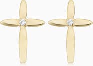 Oradina 14K Yellow Gold Cross My Heart Studs