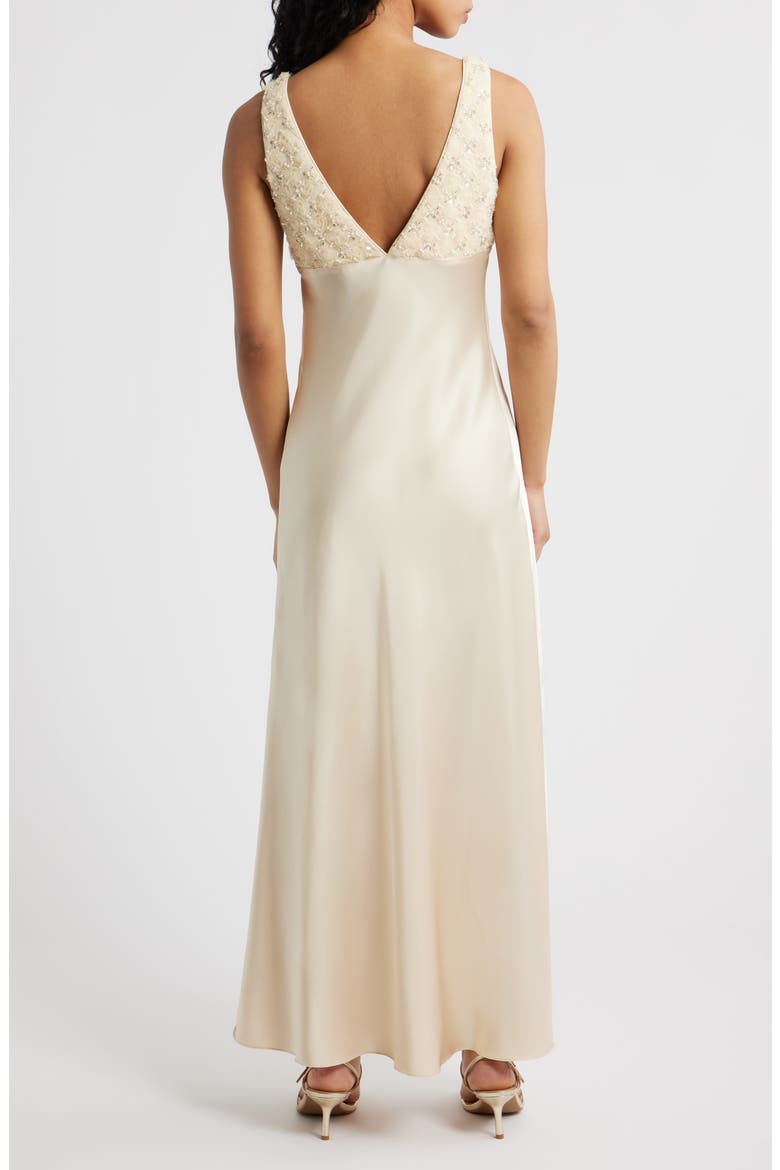 Serefina Beaded Sleeveless Satin Gown, Alternate, color, BUTTER
