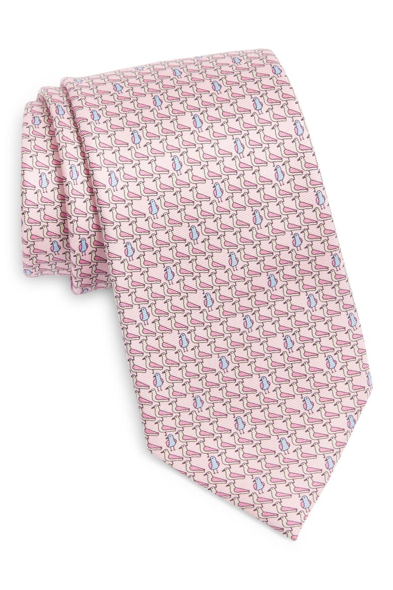 Seagull Print Silk Tie, Main, color, PINK