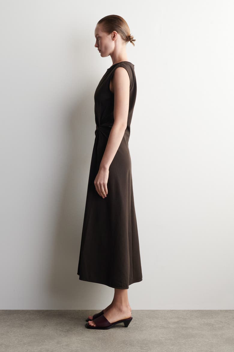 Twist-detail Jersey Midi Dress, Alternate, color, BROWN