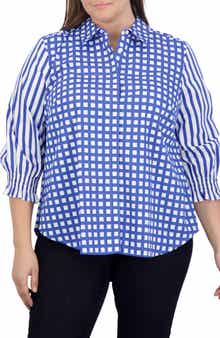 Foxcroft Olivia Gingham Stripe Ruffle Sleeve Button-Up Shirt