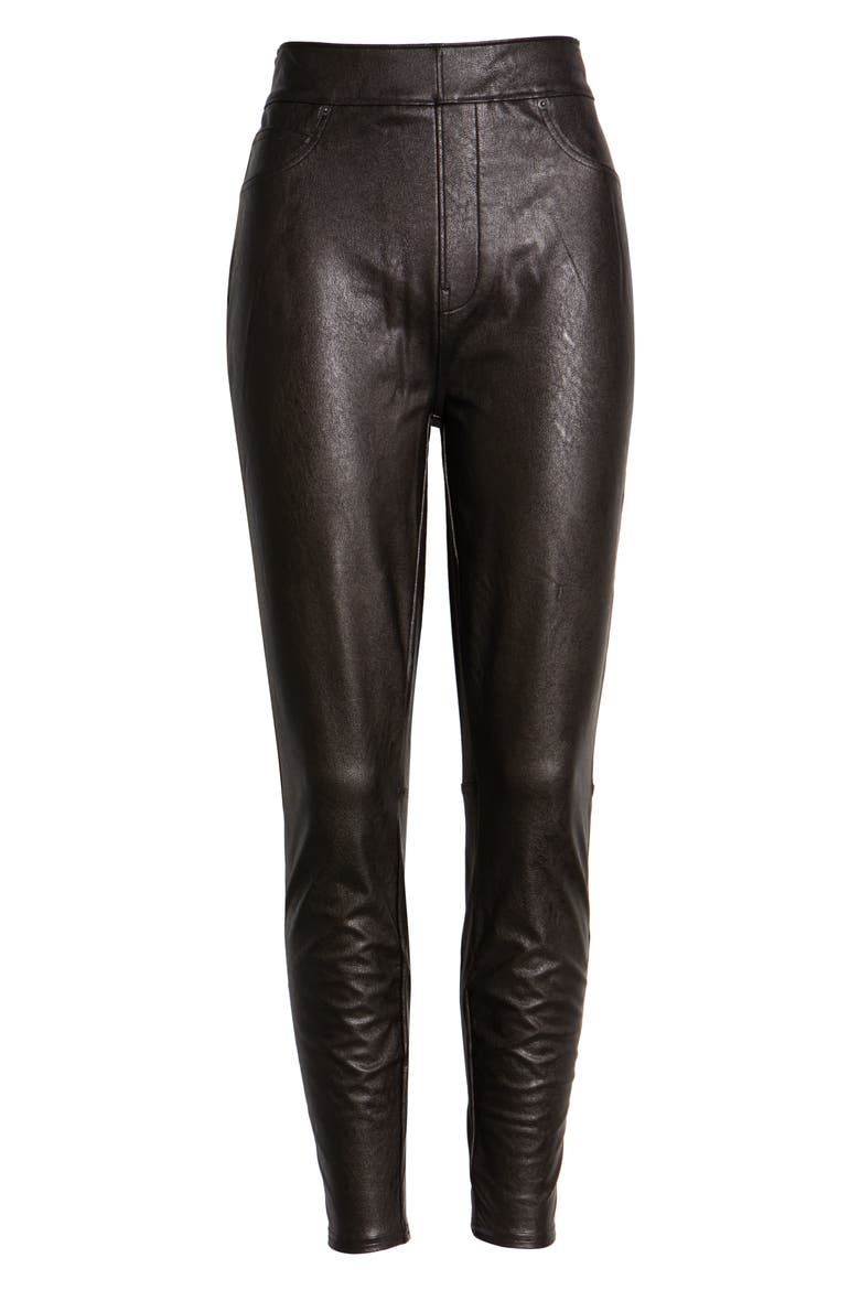 Faux Leather-Like Ankle Skinny Pants, Alternate, color, NOIR