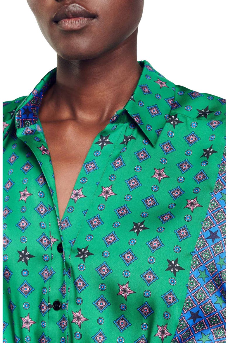 Edena Mixed Print Satin Shirtdress, Alternate, color, GREEN / PINK