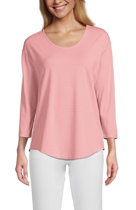 Plus Size 3/4 Sleeve Lightweight Jersey Shirttail Tee