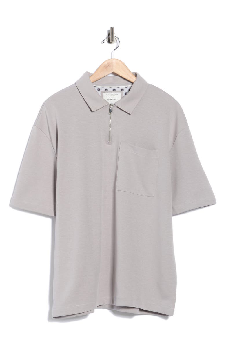 DENIM AND FLOWER Zip Neck Polo, Main, color, Light Grey