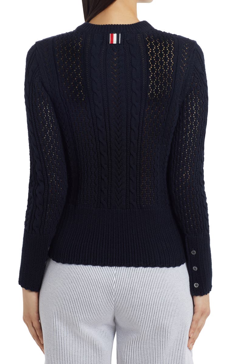 Thom Browne Cable & Pointelle Knit Crewneck Sweater, Alternate, color, 