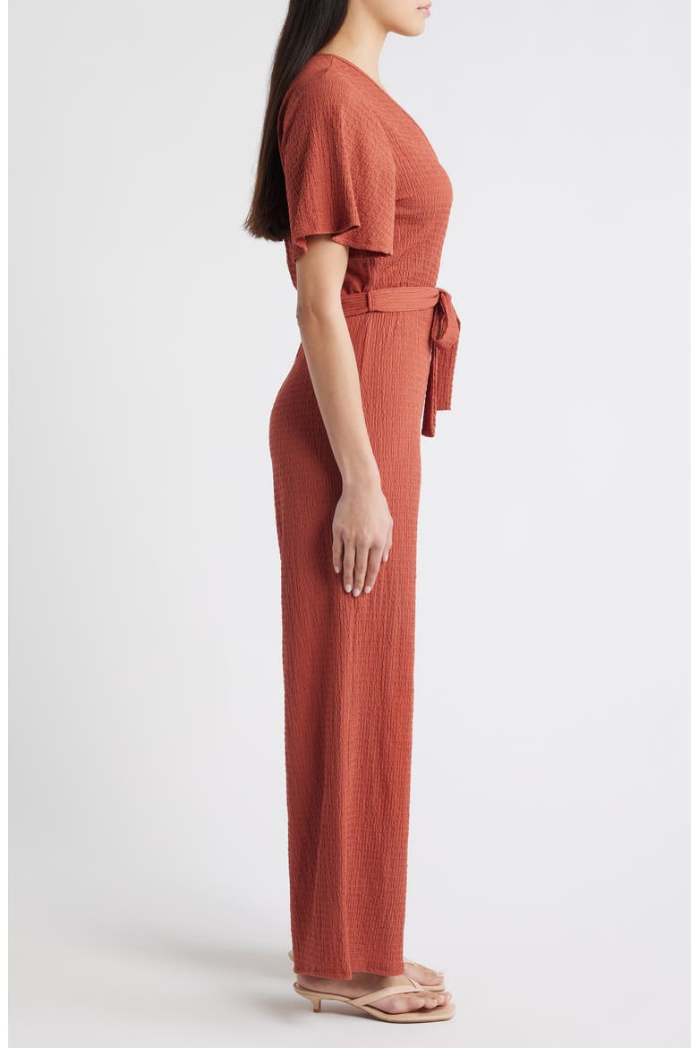 Flutter Sleeve Textured Jumpsuit, Alternate, color, MARSALA
