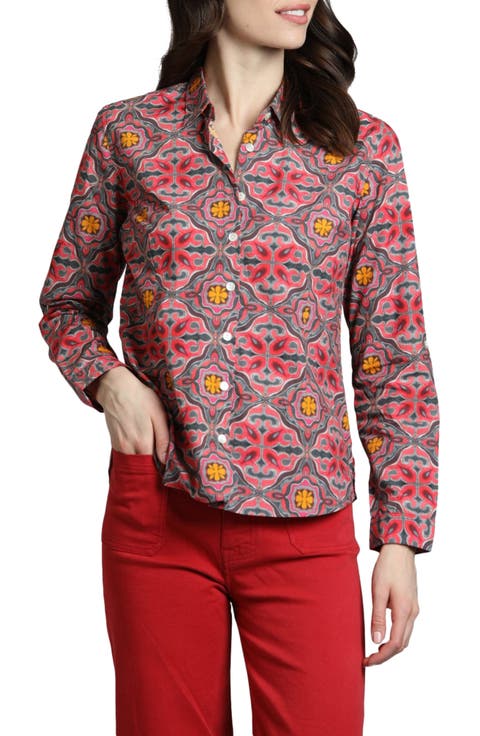 Print Poplin Button-Up Shirt