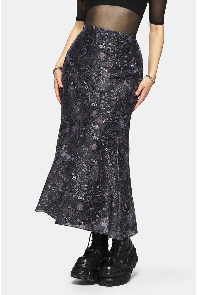 Haunt Medieval Print Midaxi Skirt, Main, color, Black