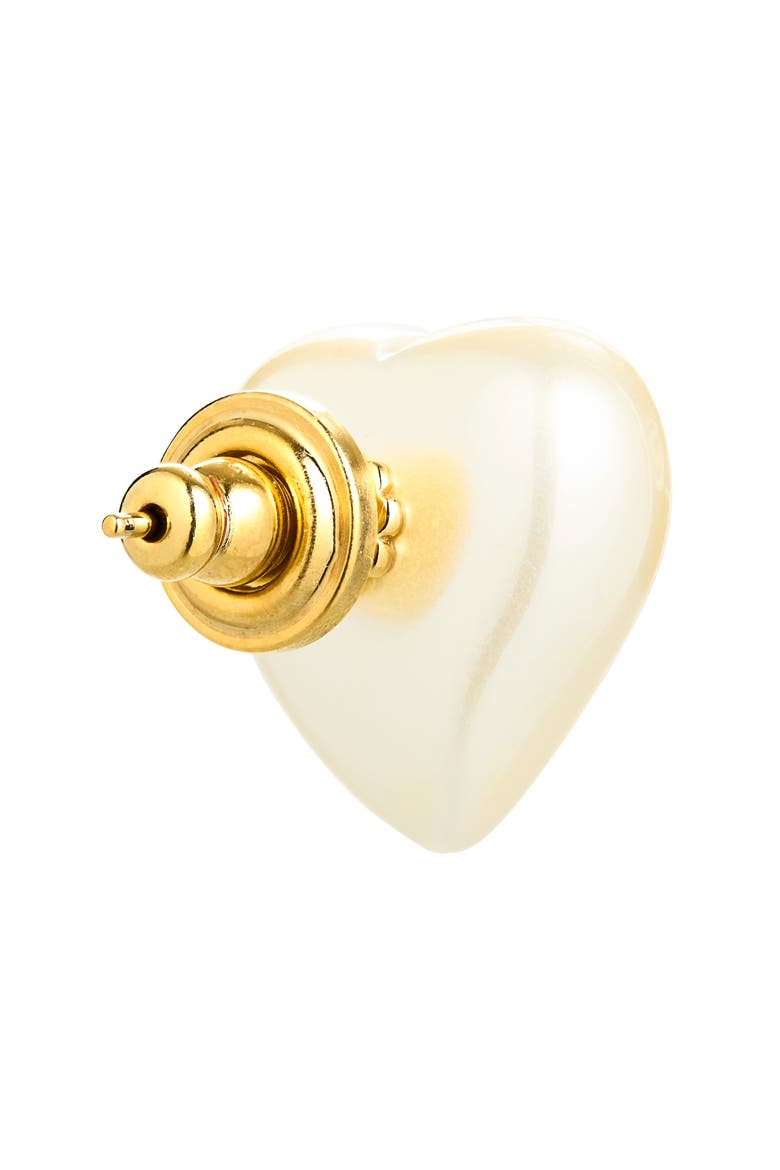 VLogo Signature Faux Pearl Heart Stud Earrings, Alternate, color, GOLD/ WHITE