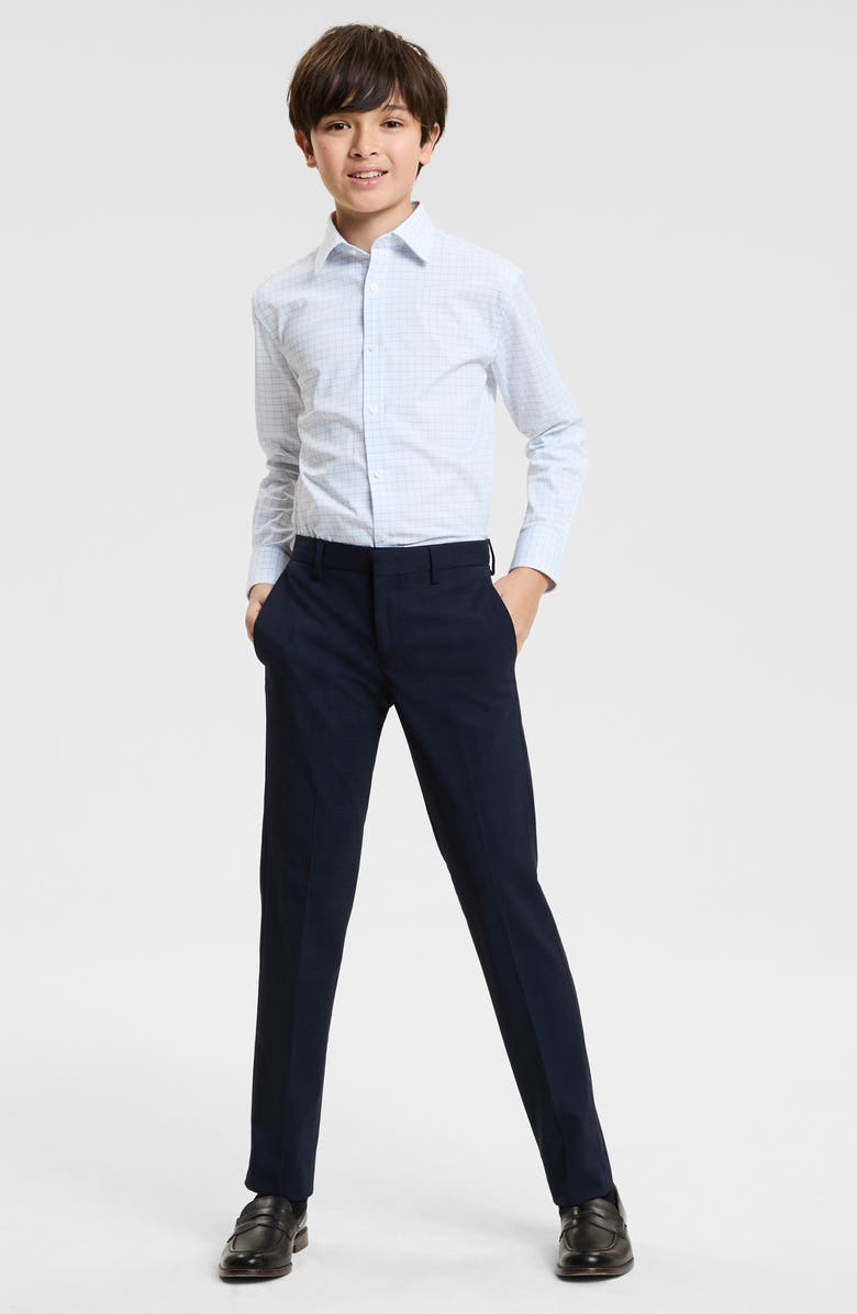 Tallia Kids' Check Cotton Blend Button-Up Shirt, Alternate, color, Blue