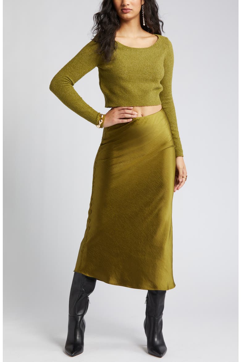 Satin Column Maxi Skirt, Alternate, color, OLIVE AVOCADO